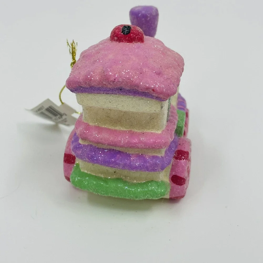 Kurt S Adler Gingerbread Candy Train Christmas Ornament Pink Glitter H9317‎ NEW